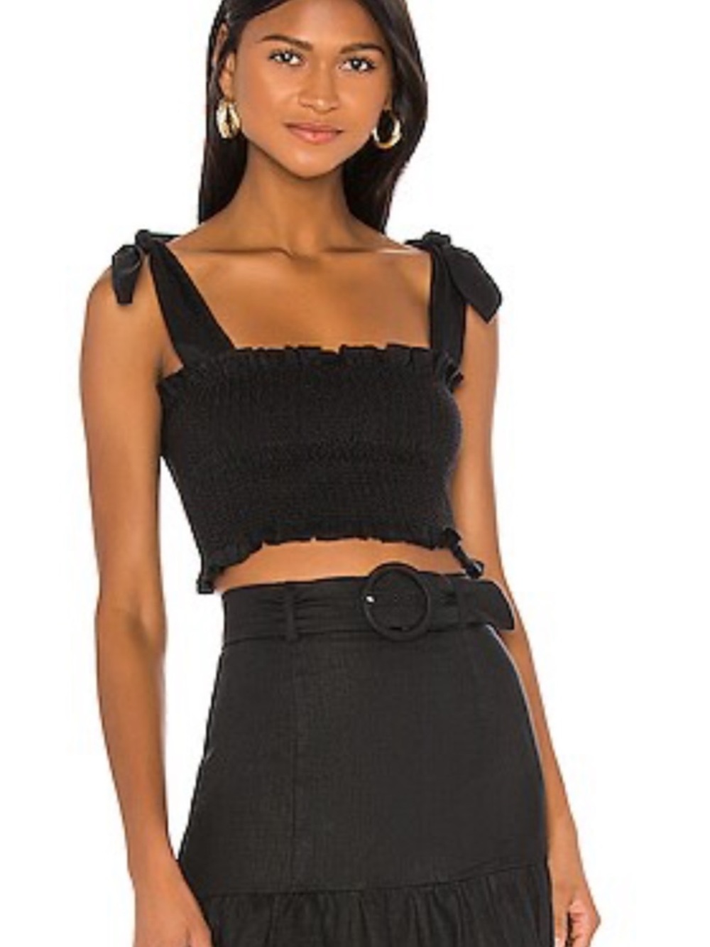 Capulet - McKenna Black Smocked Tie-Strap Crop Top